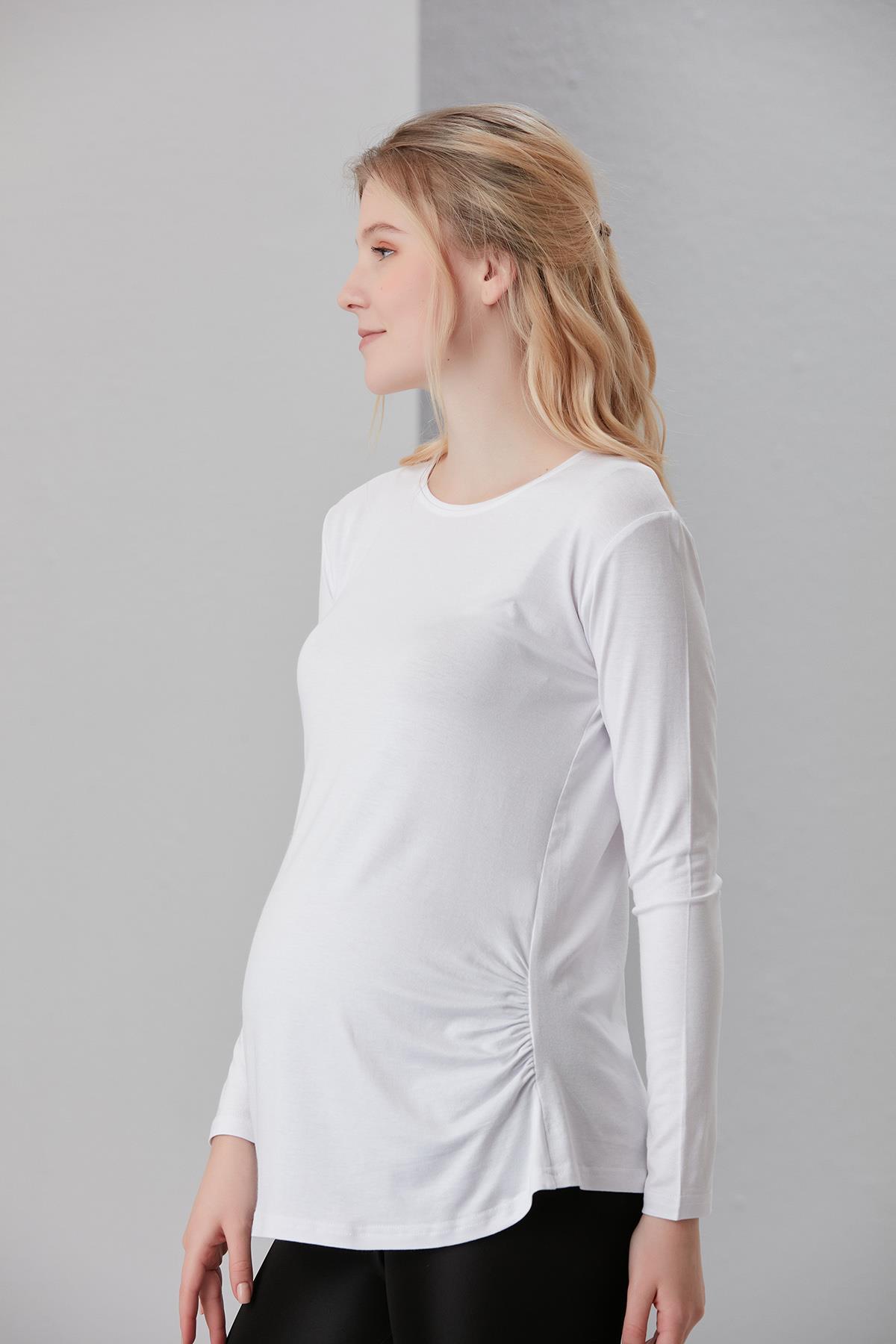 0362-viskon Körüklü Düz Hamile Uzun Kol T-shirt