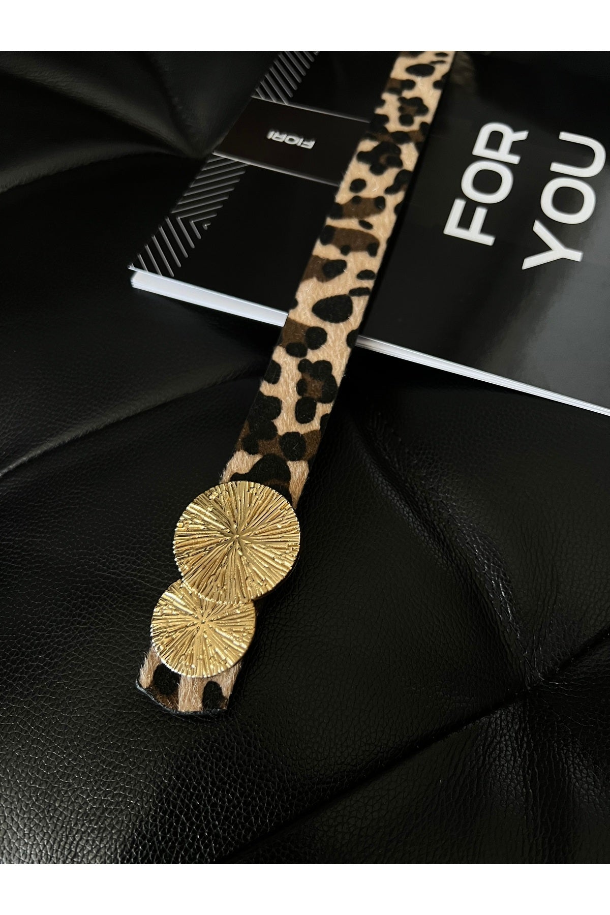 Yuvarlak Gold Toka Leopar Kadın Kemeri, Pantolon Kemeri, Ceket Kemeri, Elbise Kemeri, Gömlek Kemeri