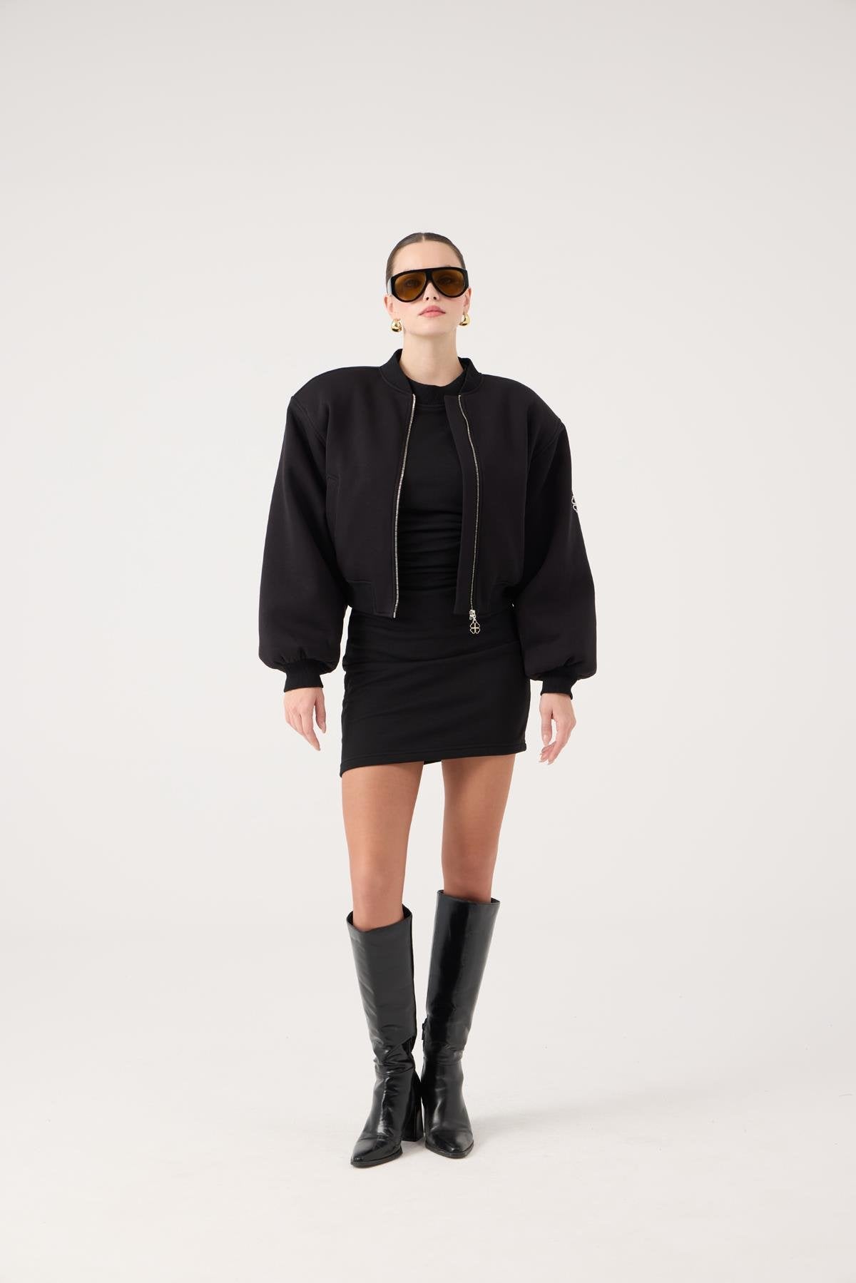 Crop Kesim Vatkalı Parker Bomber Ceket Siyah