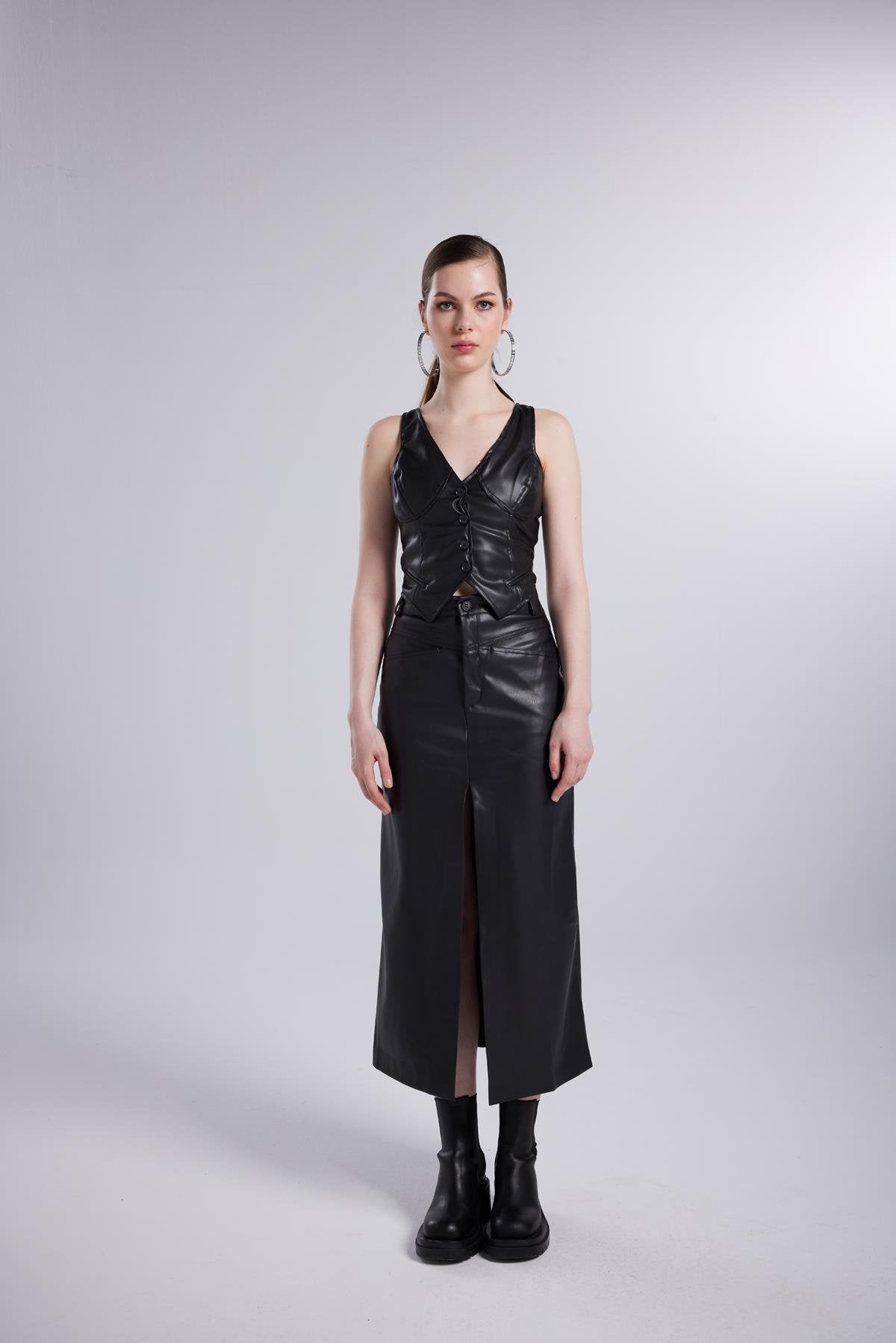 Vegan Deri Uzun Hera Deri Etek