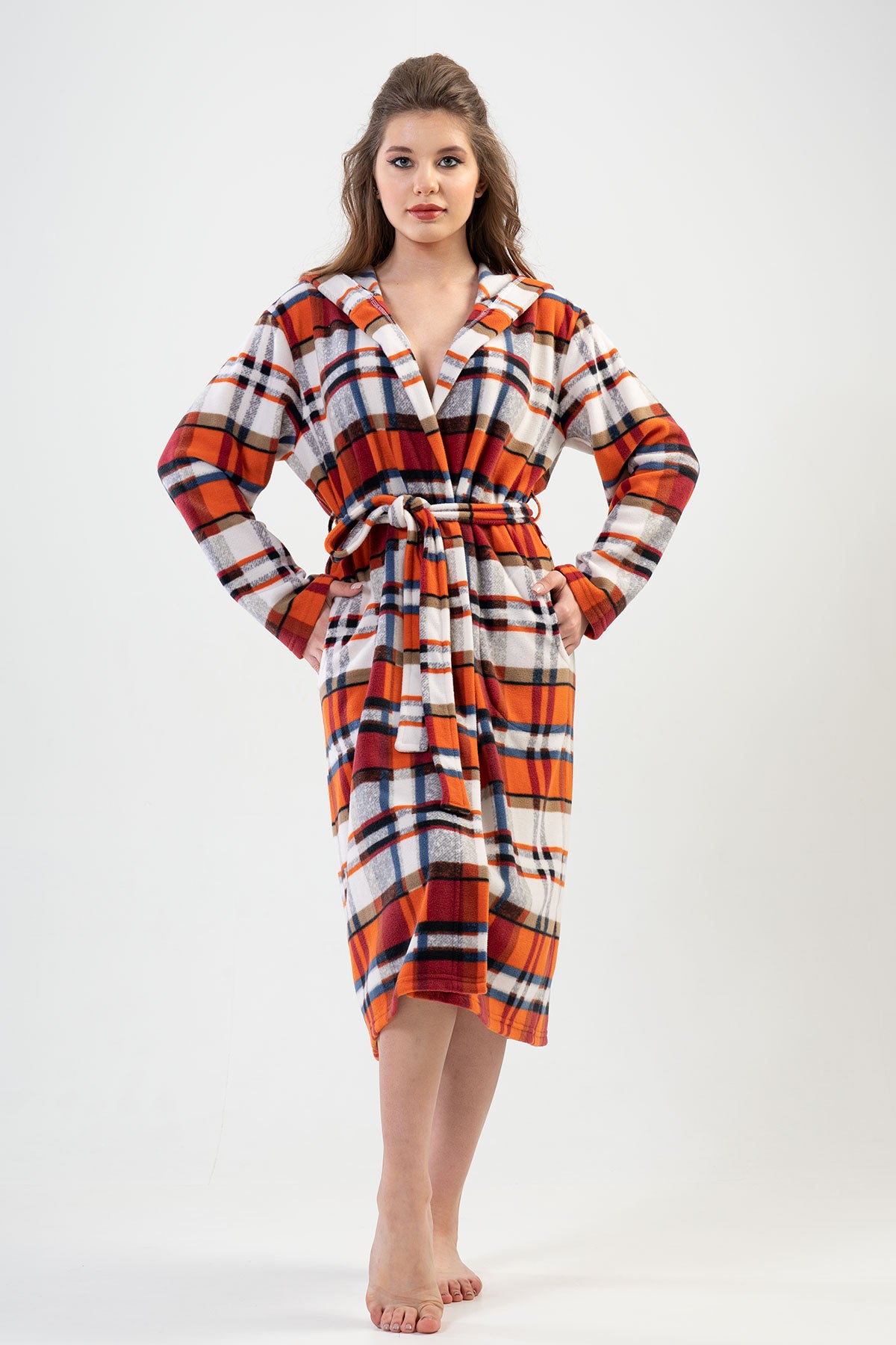 KADIN POLAR KAPSONLU CEPLI UZUN SABAHLIK