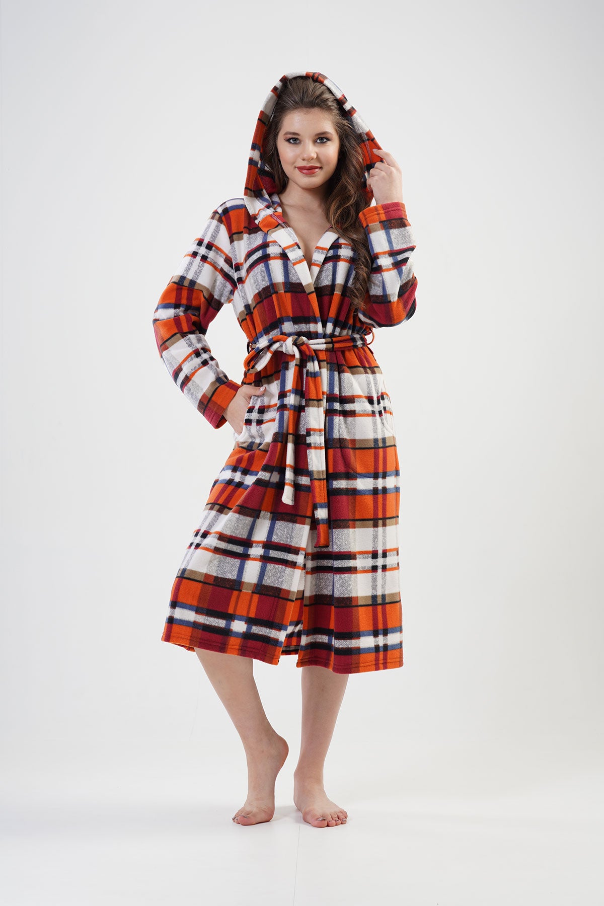 KADIN POLAR KAPSONLU CEPLI UZUN SABAHLIK