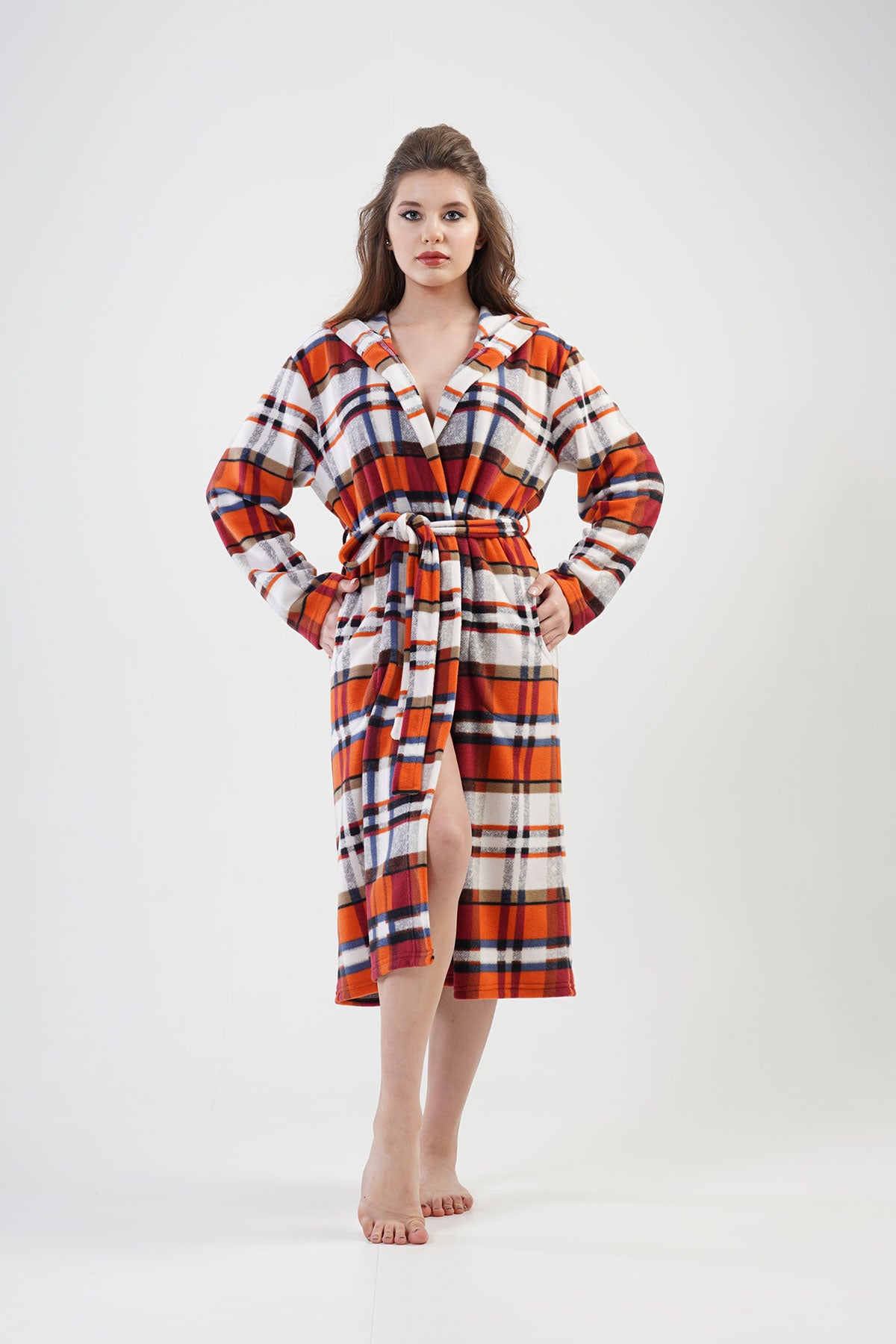 KADIN POLAR KAPSONLU CEPLI UZUN SABAHLIK