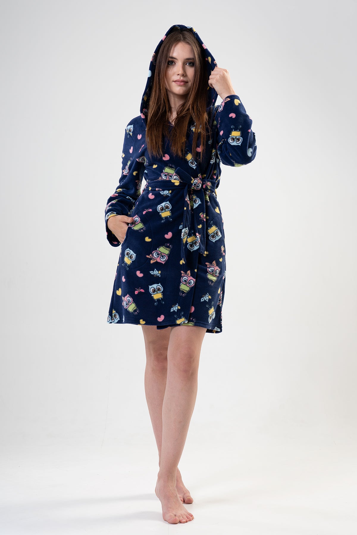 KADIN POLAR KAPSONLU CEPLI KISA SABAHLIK