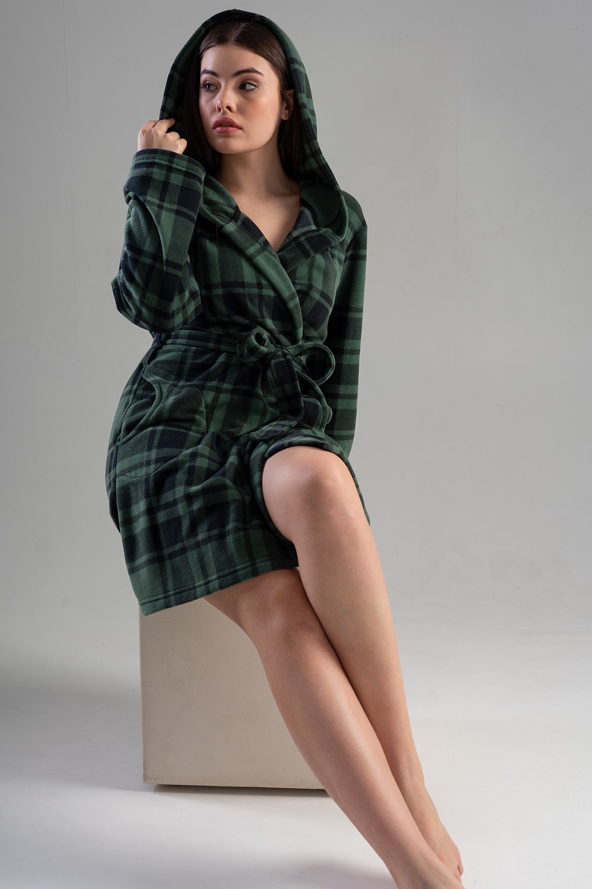 Woman Black and Khaki Dressing Gown