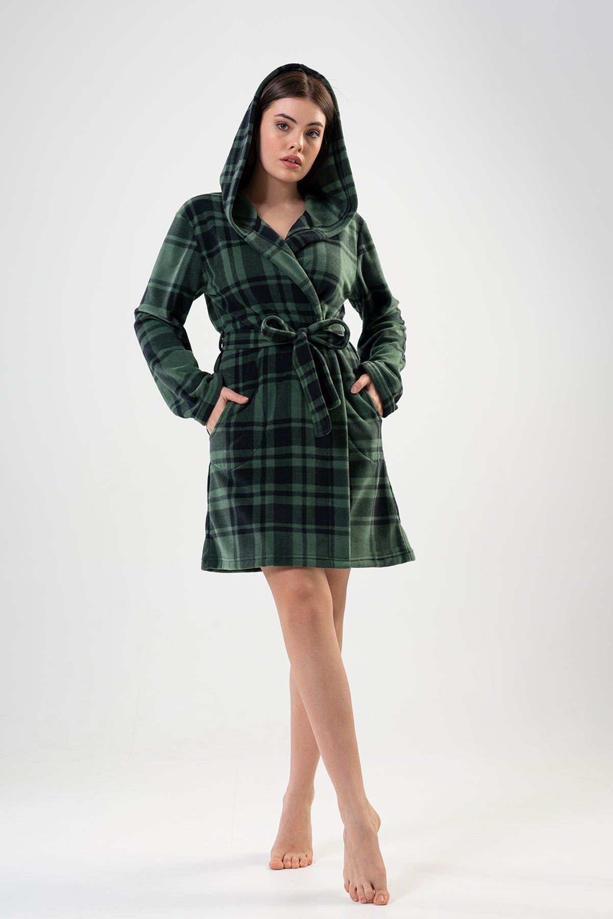 Woman Black and Khaki Dressing Gown