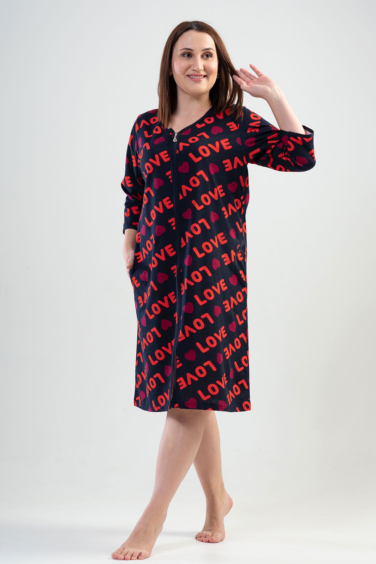 BAYAN P.SUPREM XXL 3/4 KOL FERMUARLI CEPLI EV ELBISESI