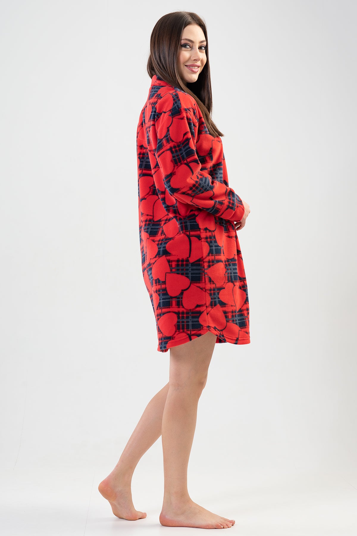 BAYAN POLAR TAMAMI DUGMELI UZUN KOL ETEGI OVAL CEPLI TUNIK