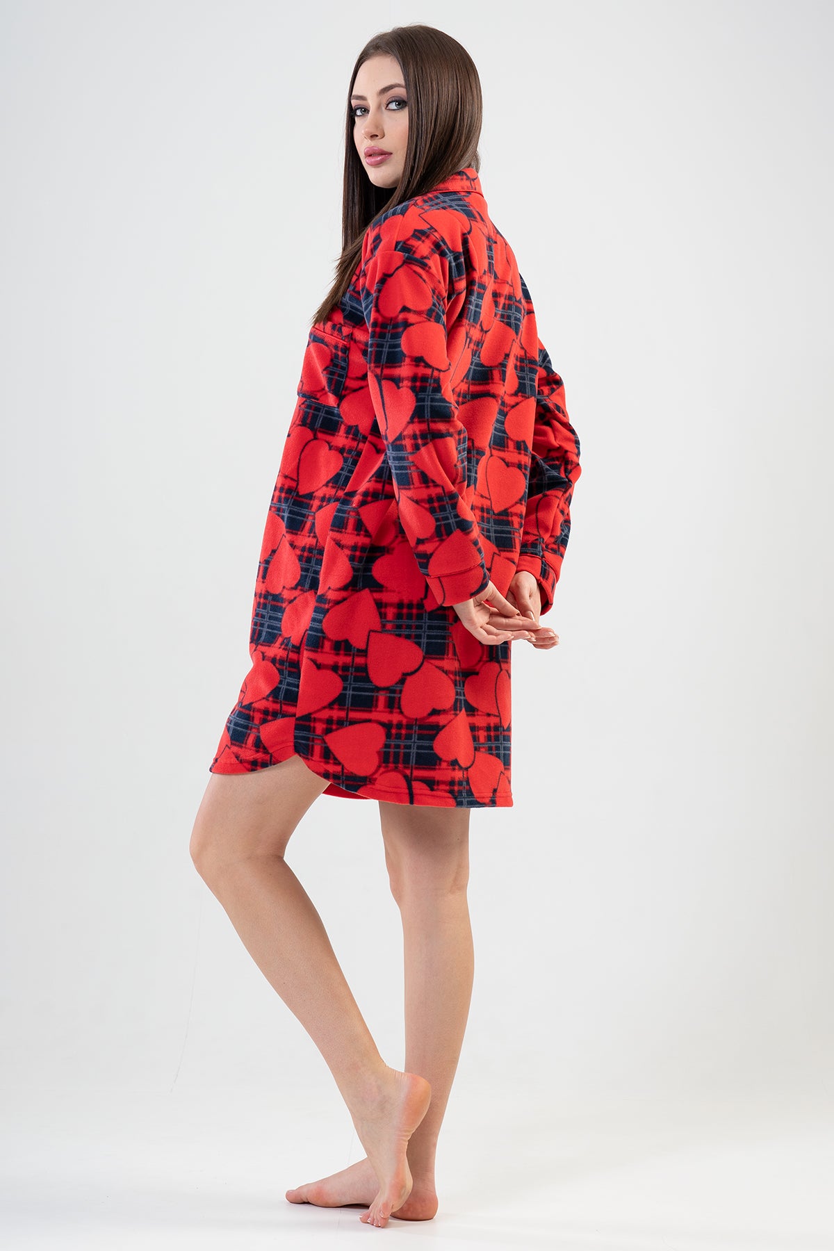 BAYAN POLAR TAMAMI DUGMELI UZUN KOL ETEGI OVAL CEPLI TUNIK