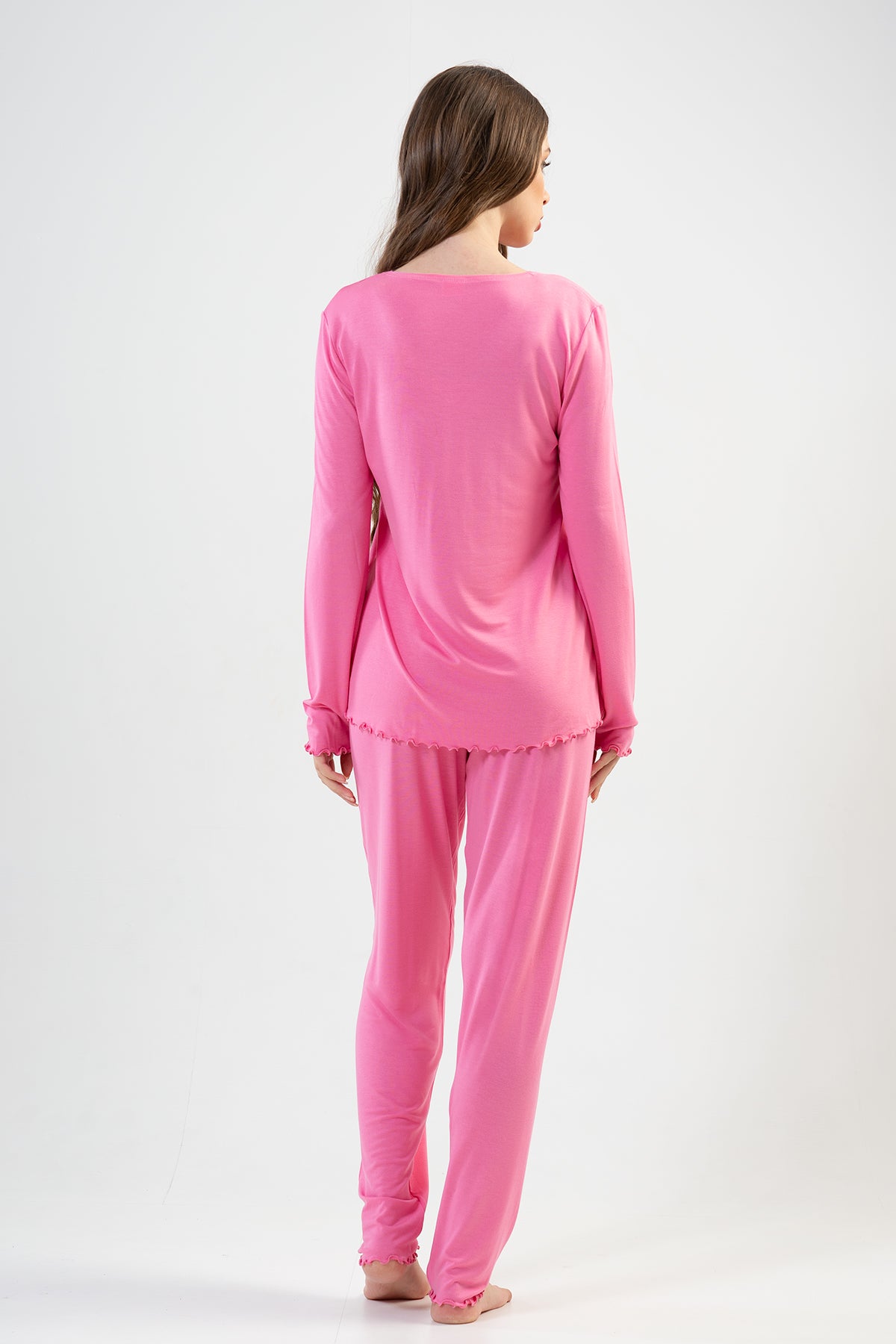 BAYAN LYC WORTEKS V YAKASI BUZGULU UZUN KOL BIBILALI PIJAMA TAKIM