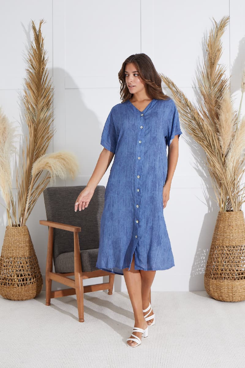 15550 BAYAN UZUN DÜĞMELİ ELBİSE