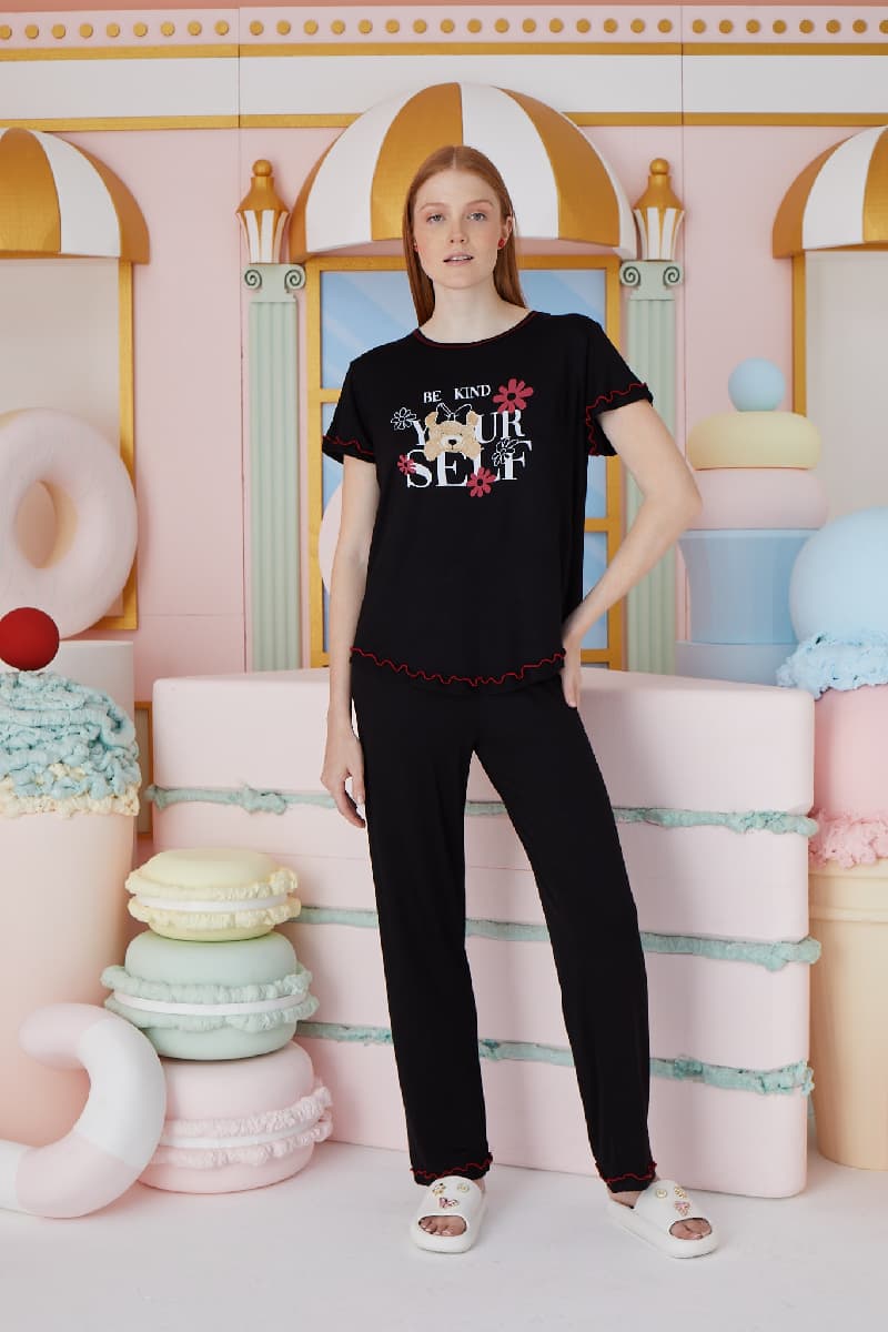 15583 BAYAN BASKILI PİJAMA TAKIM