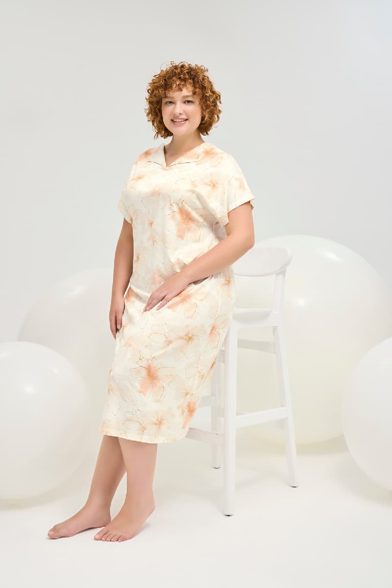 16481 Kadın Büyük Beden Yarım Kollu Gecelik