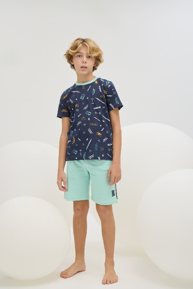 8809 Erkek Çocuk Baskılı Şort Takım