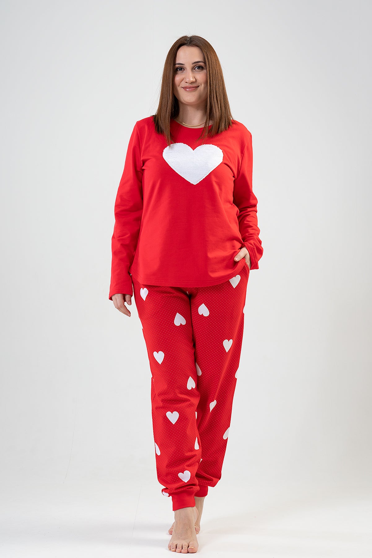 Woman Big Size Red Heart PJ Set