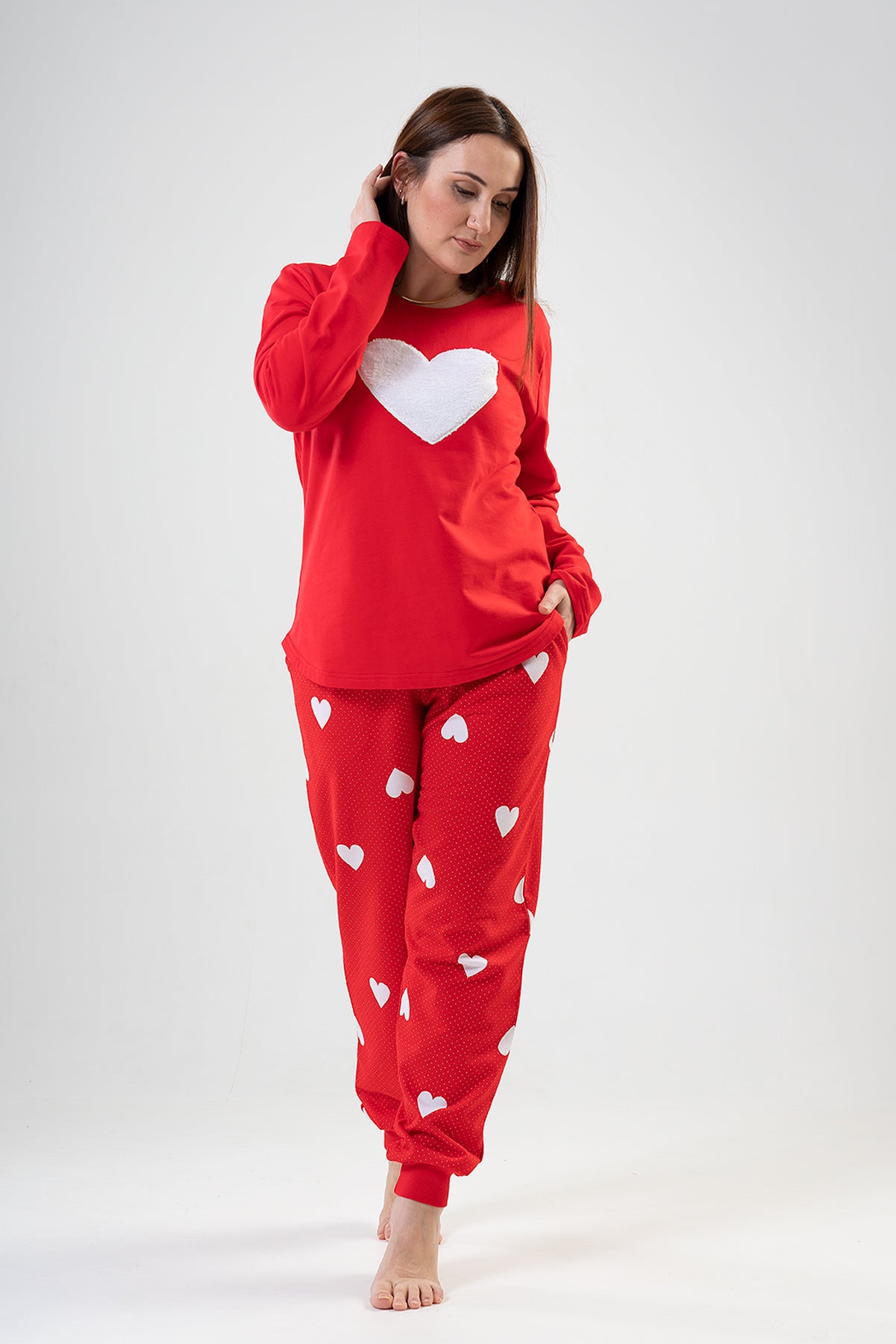 Woman Big Size Red Heart PJ Set