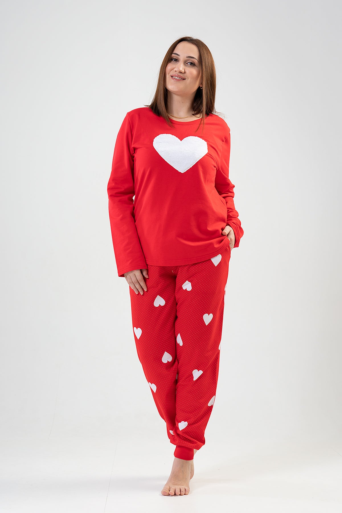 Woman Big Size Red Heart PJ Set