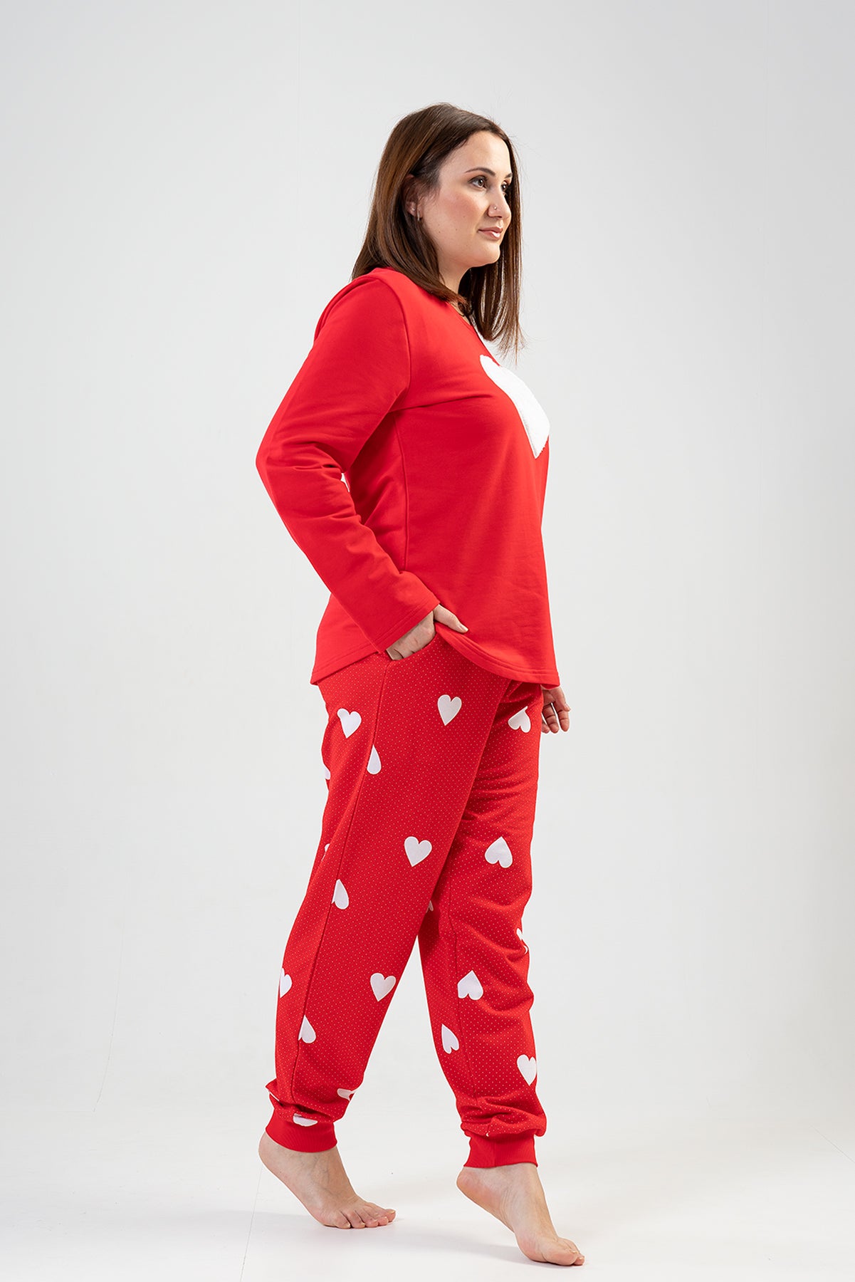 Woman Big Size Red Heart PJ Set