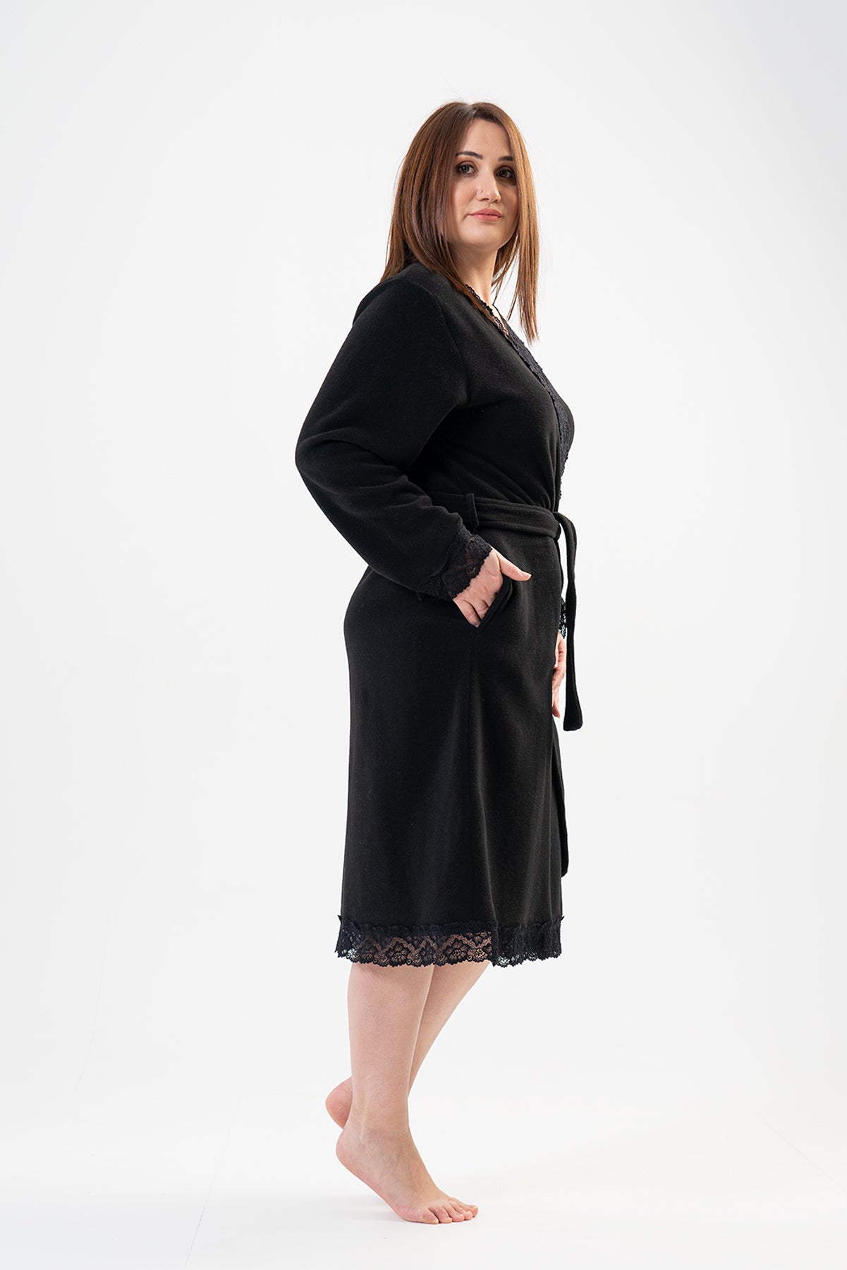 BAYAN POLAR XXL UZUN KOL DANTELLI CEPLI SABAHLIK