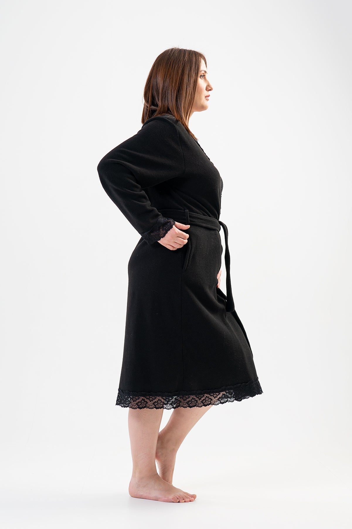 BAYAN POLAR XXL UZUN KOL DANTELLI CEPLI SABAHLIK