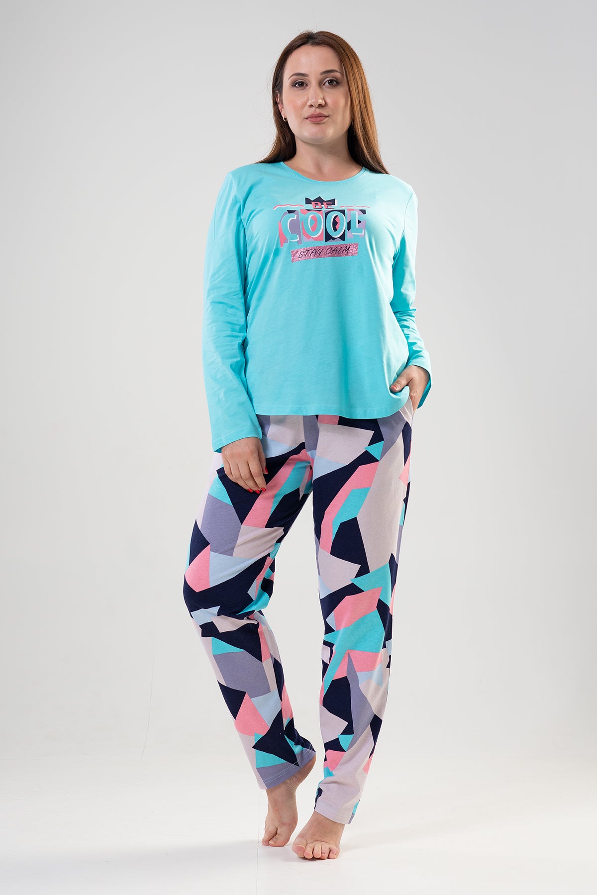 KADIN P.SUPREM XXL O YAKA UZUN KOL ETEGI OVAL CEPLI PIJAMA TAKIM