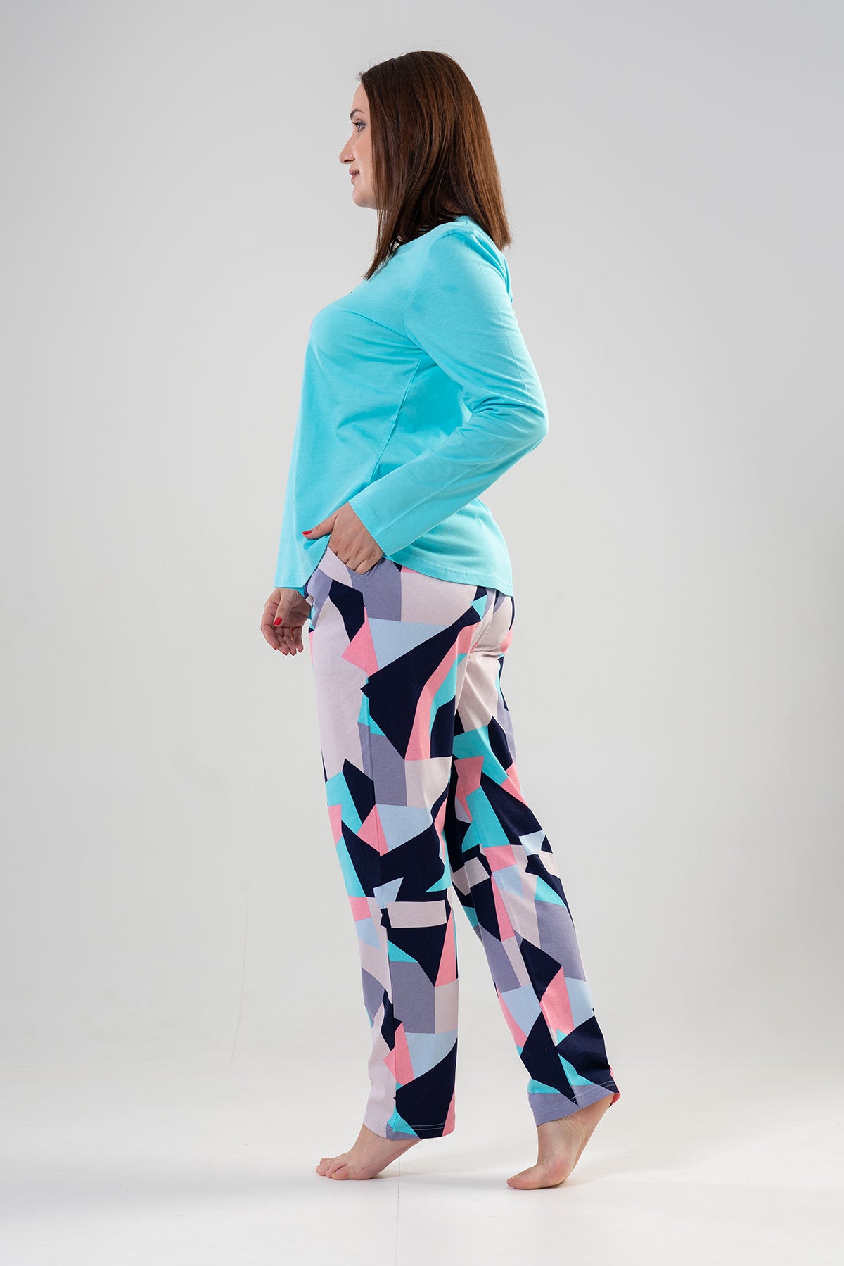 KADIN P.SUPREM XXL O YAKA UZUN KOL ETEGI OVAL CEPLI PIJAMA TAKIM