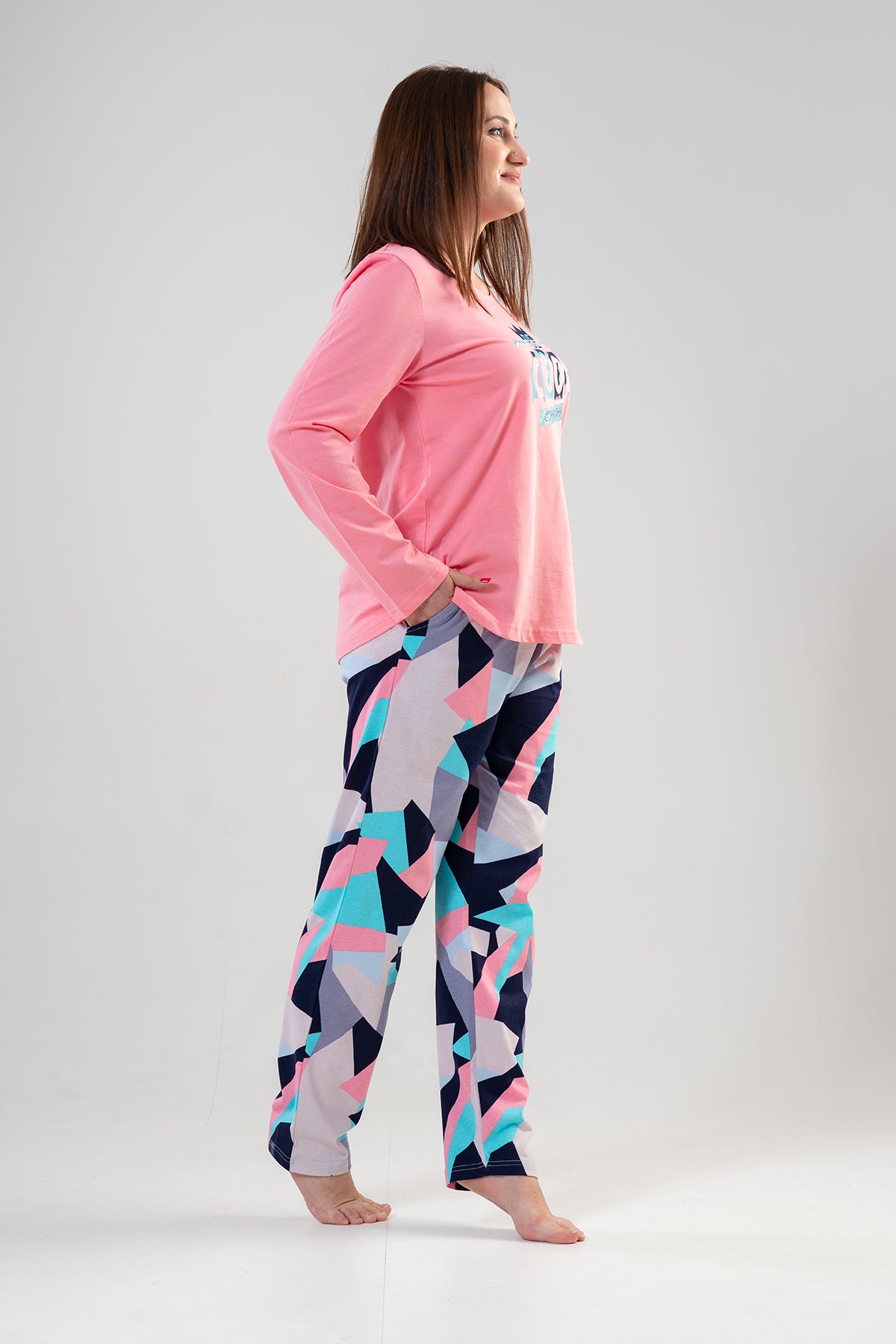 KADIN P.SUPREM XXL O YAKA UZUN KOL ETEGI OVAL CEPLI PIJAMA TAKIM