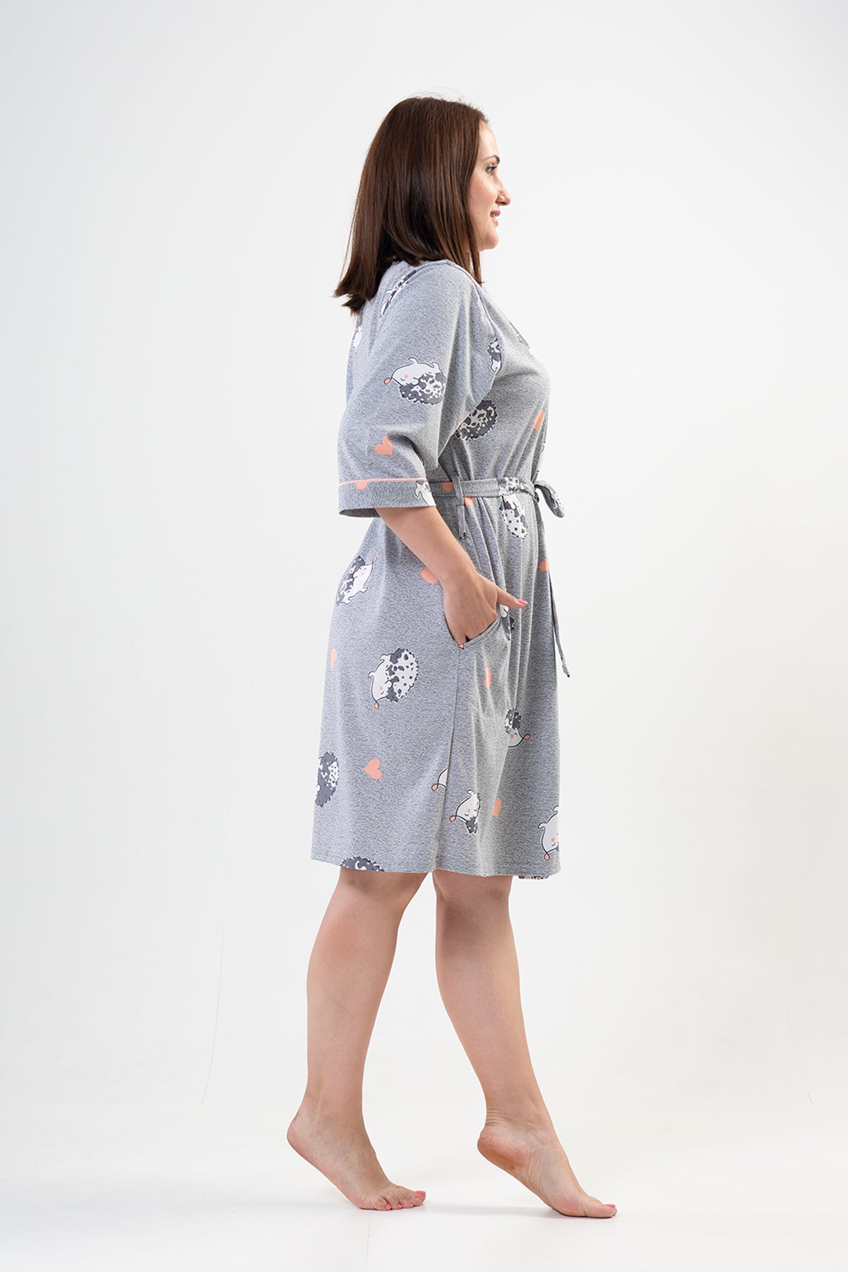 Woman Big Size Porky Poor Sleeve Dressing Gown