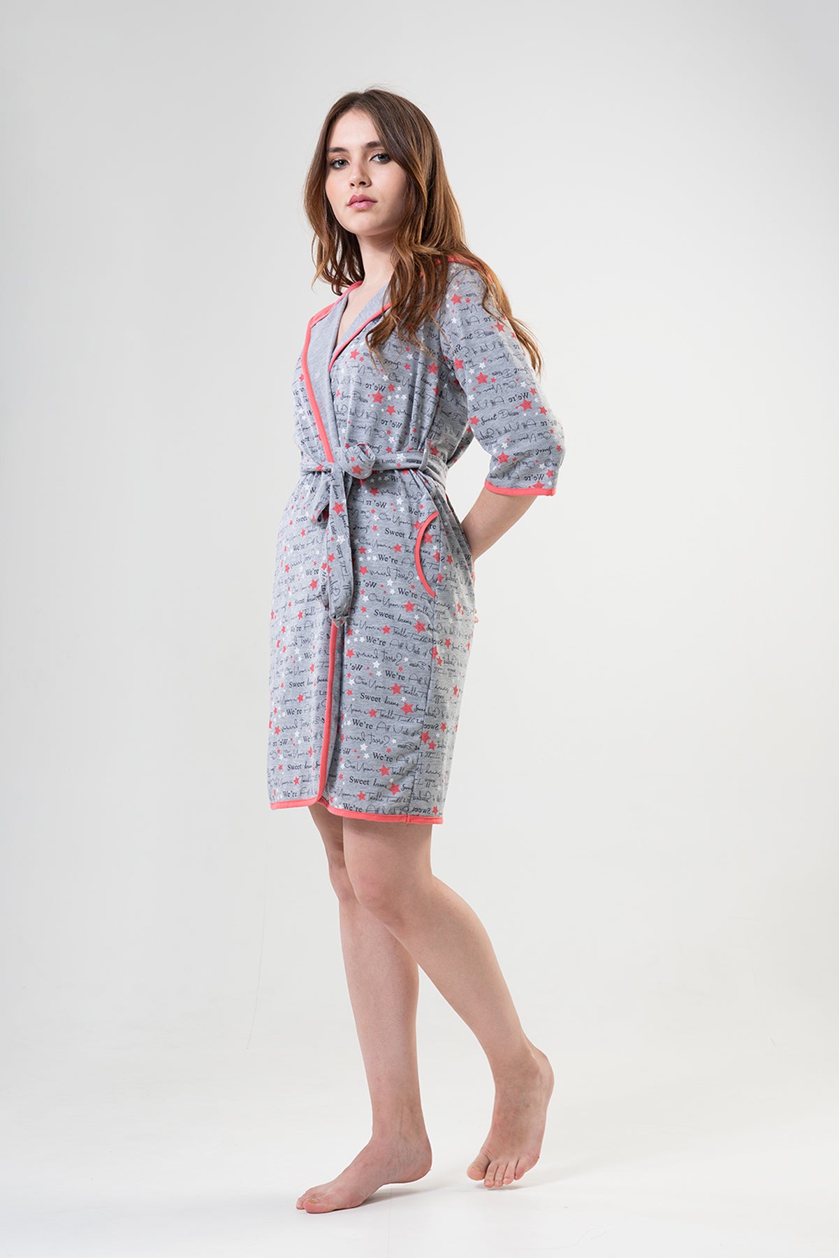 Woman Pink Line Dressing Gown