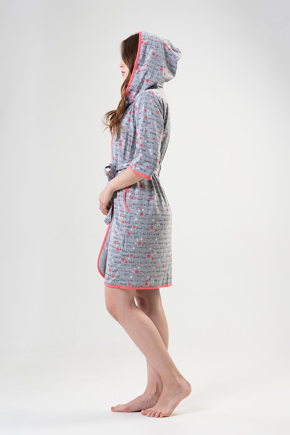 Woman Pink Line Dressing Gown
