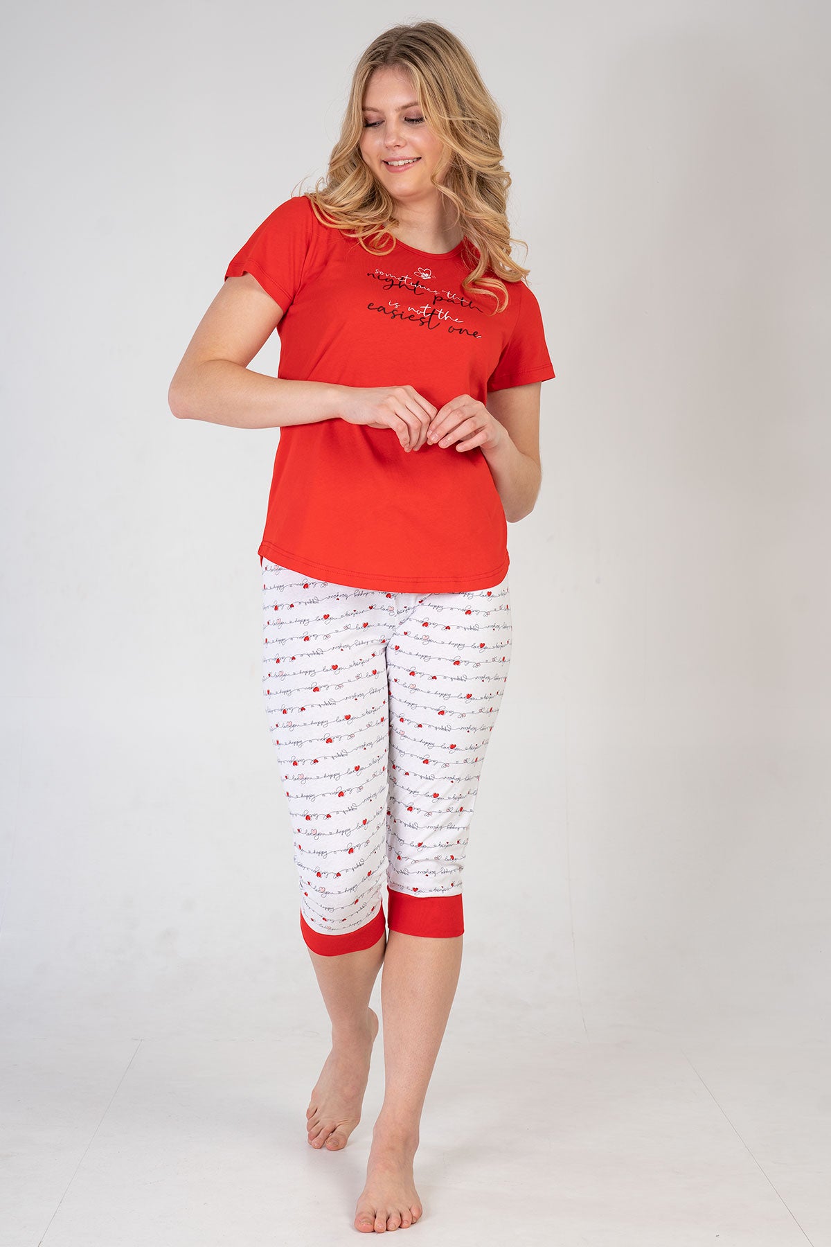 Woman Red Night Capri Set