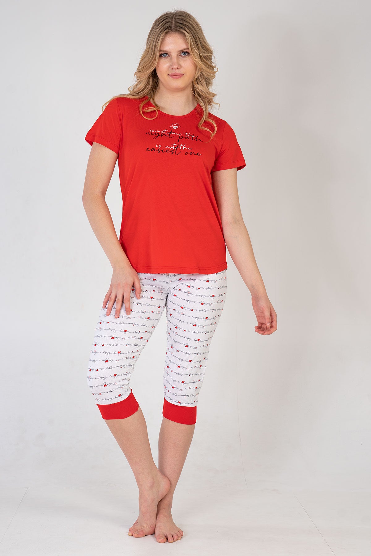 Woman Red Night Capri Set
