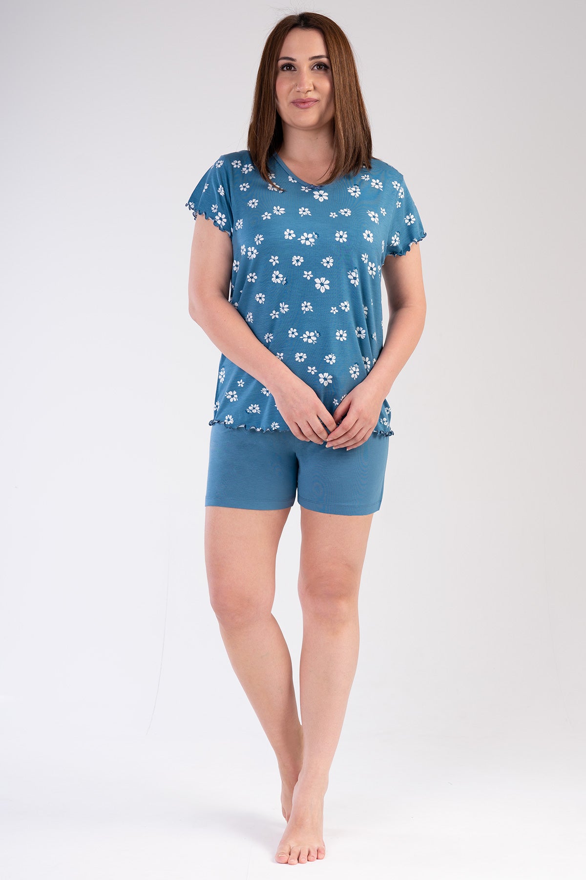 Woman Big Size White Flower Short Set