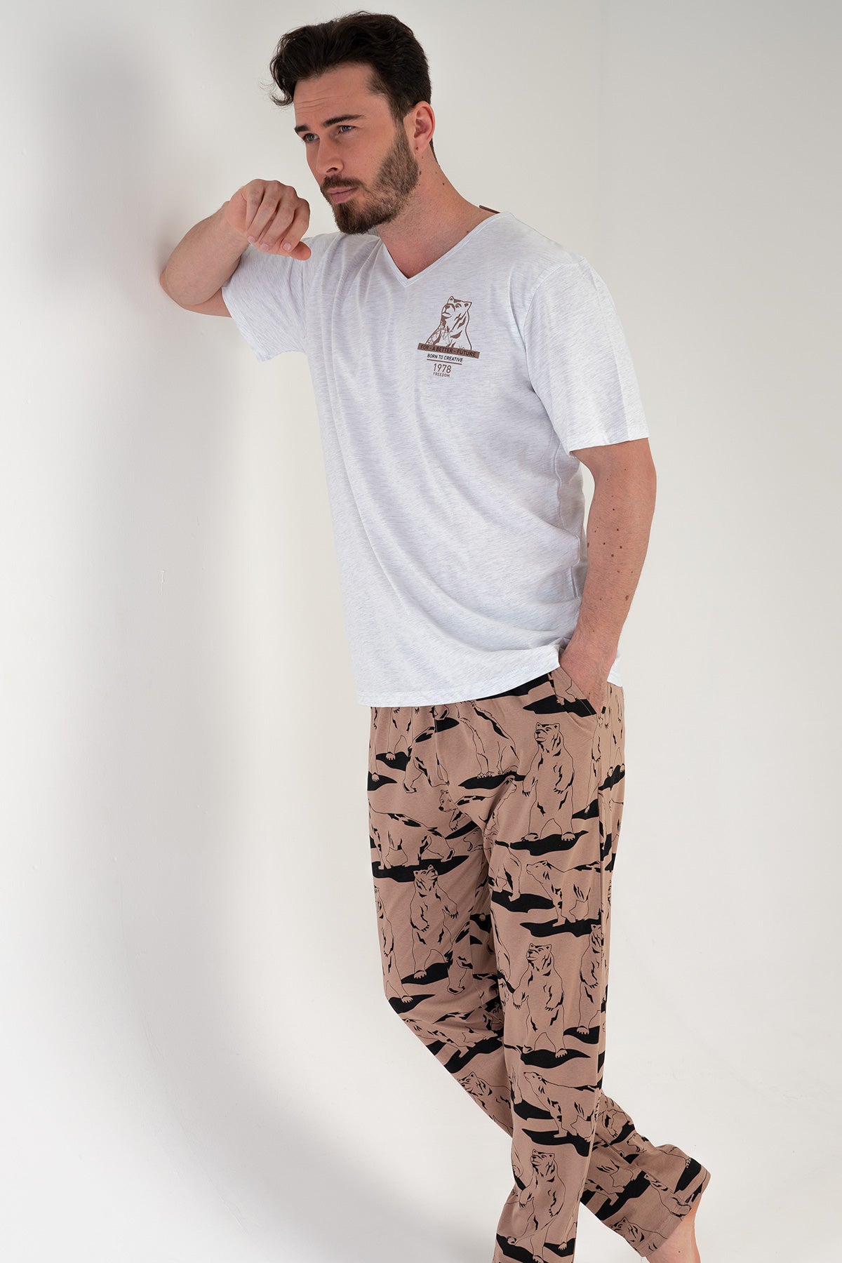 CEPLI ERKEK P.SUPREM V YAKA KISA KOL PIJAMA TAKIM