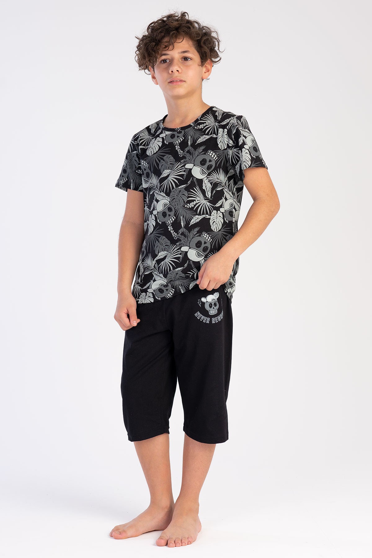 Kids Boy Black Skull Capri Set