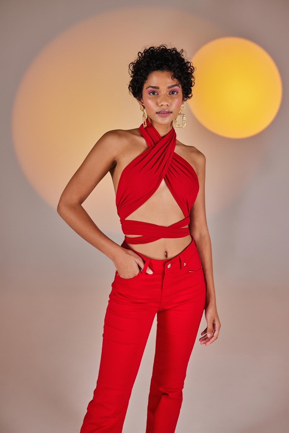 Crop Model Wrap Top Kırmızı