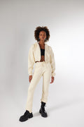 Women's Beige High Waist Straight Cut Brushed Mixed Sweatpants
