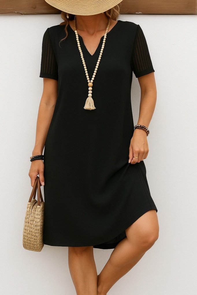 Women's Short-Sleeve V-Neck Short Shimmer Crepe Dress