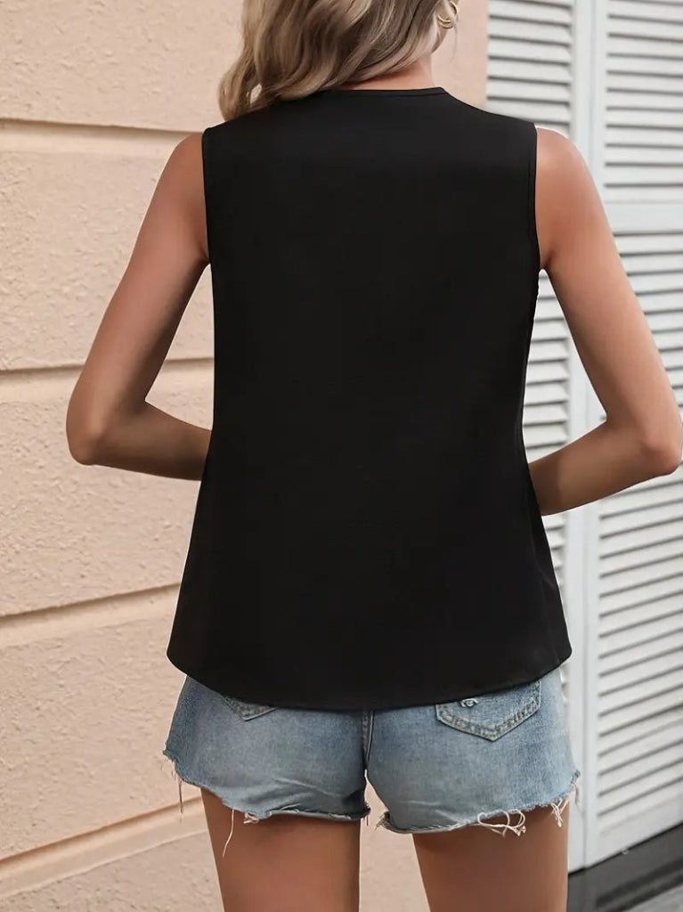 Kadın Kolsuz V Yakalı Blok Renkli Ithal Krep Bluz, 35296