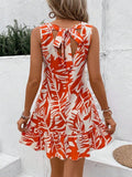 Women's Sleeveless Bicycle Neck Ruffled Patterned Sofya Dress