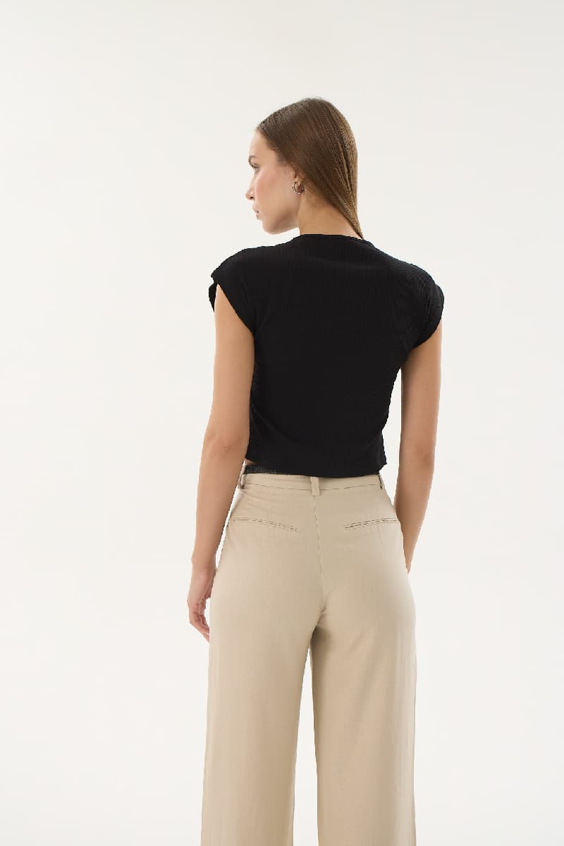 16153 KADIN Fitilli Düşük Kol T-shırt