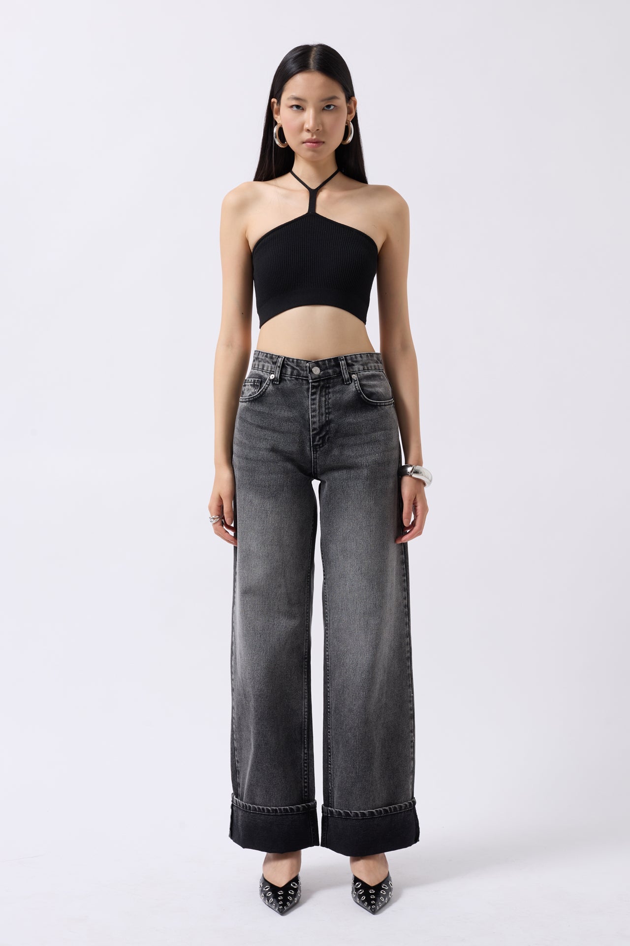 Pencere Detay Fitilli Siyah Crop