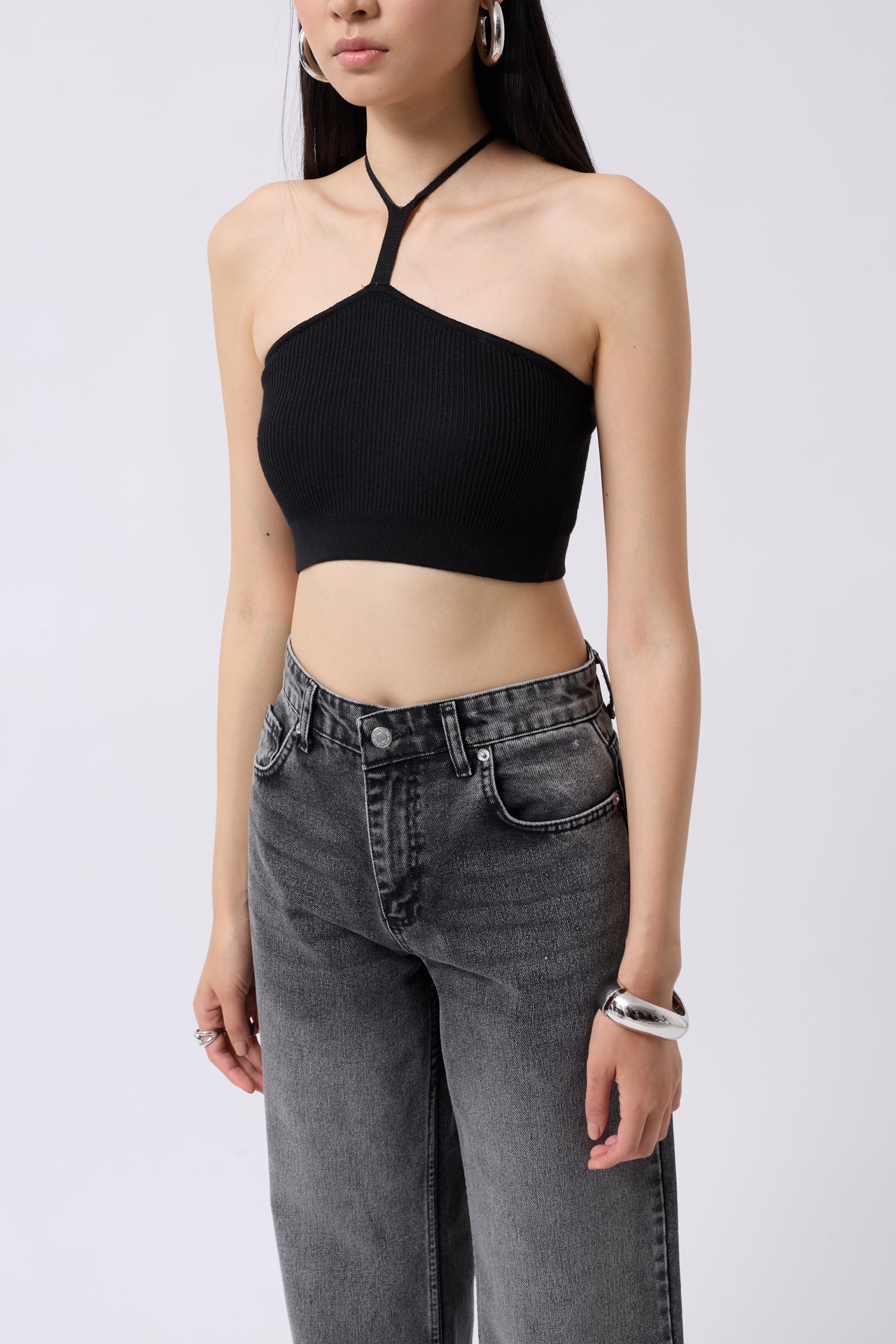 Pencere Detay Fitilli Siyah Crop