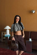 Bej Pötikareli Crop Top