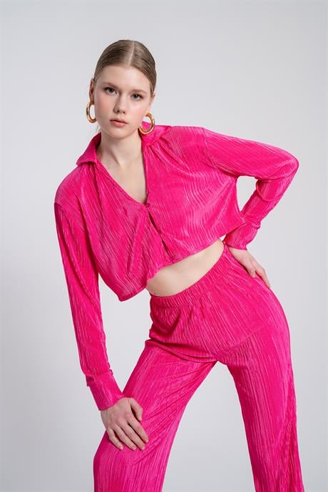Comfy Crop Gömlek Pembe Pembe L