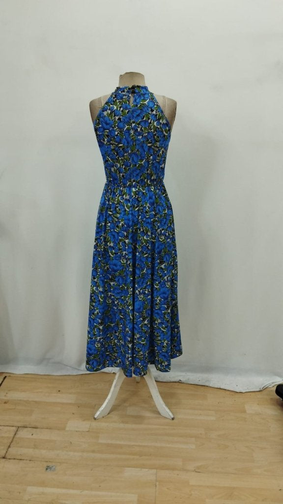 Kadın Omuzlardan Açık Daire Yaka Desenli Maxi Süprem Elbise , 35188