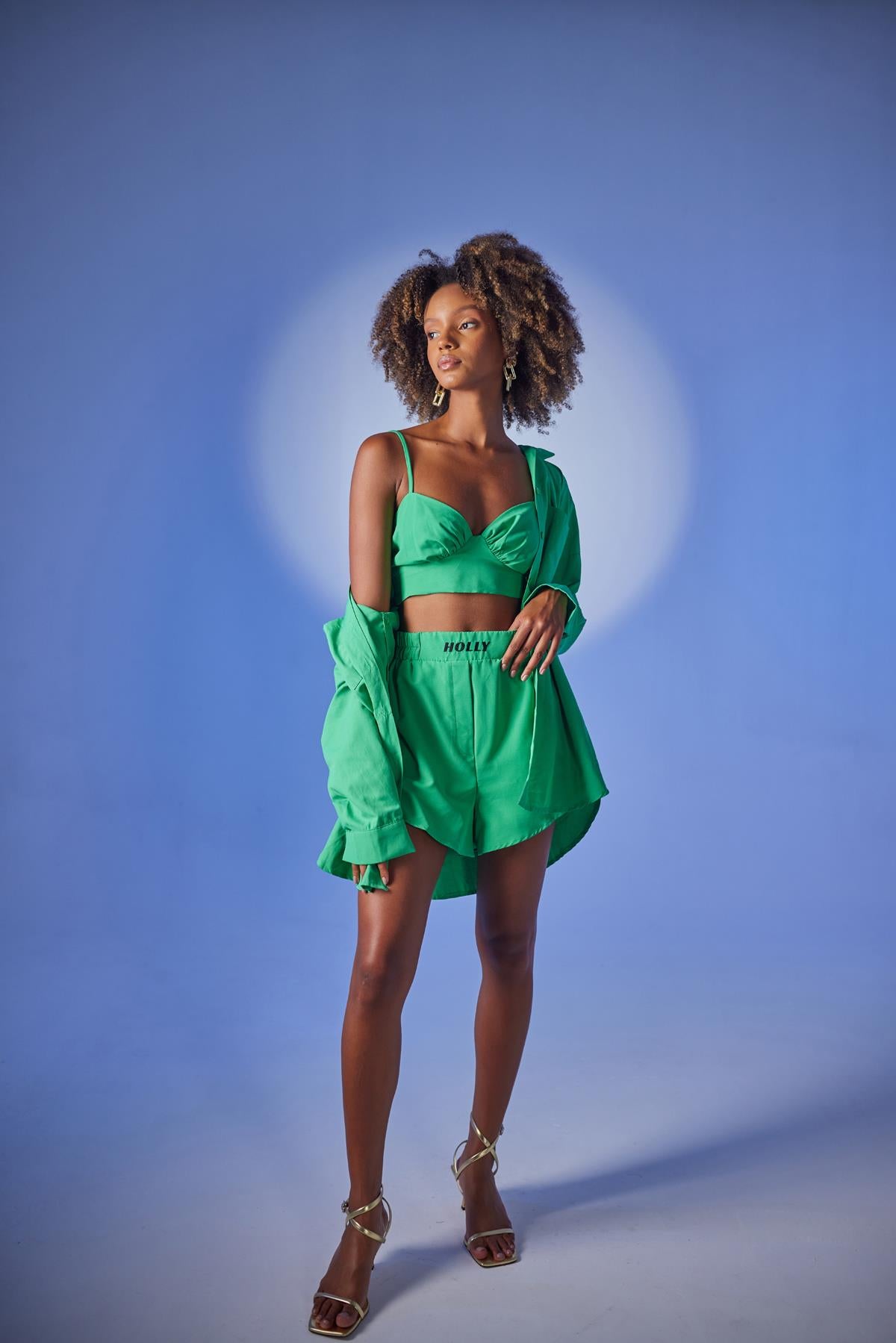 Oversize model düğme kapamalı Leti Gömlek Yeşil Yeşil L