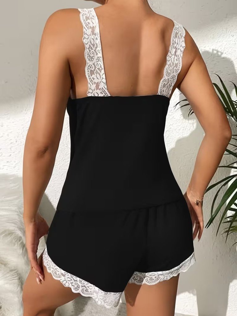 Women's Spaghetti Strap V-Neck Viscose Blouse and Shorts Pajama Set