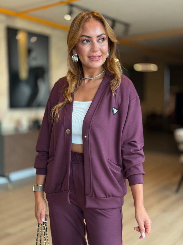 Kadın Modal Kumaş Arma Detay Hırka Pantolon Ikili Takım