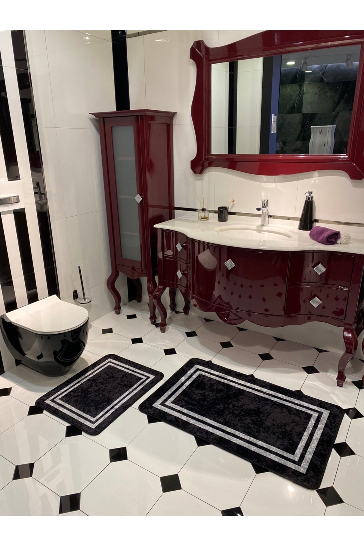 Tracy 2'li Lateks Taban Banyo Paspas Takımı -(EBAT 60X100 60X50) Siyah